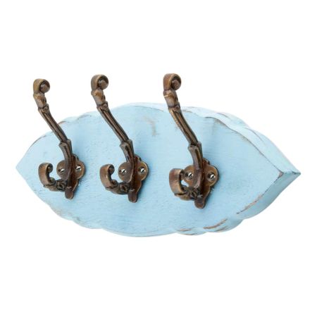 Turquoise Antique Small Wall Wooden Iron Hooks